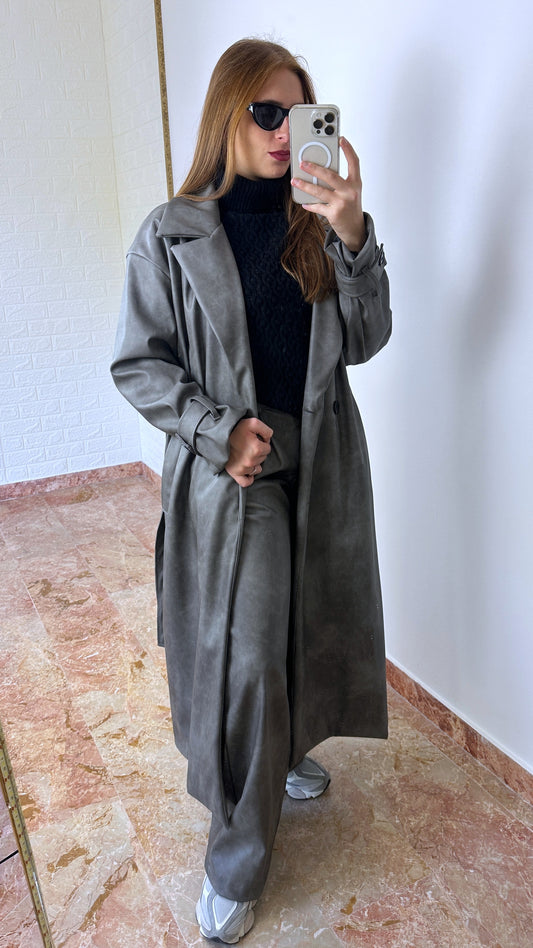 Cappotto in Eco-pelle Grigio